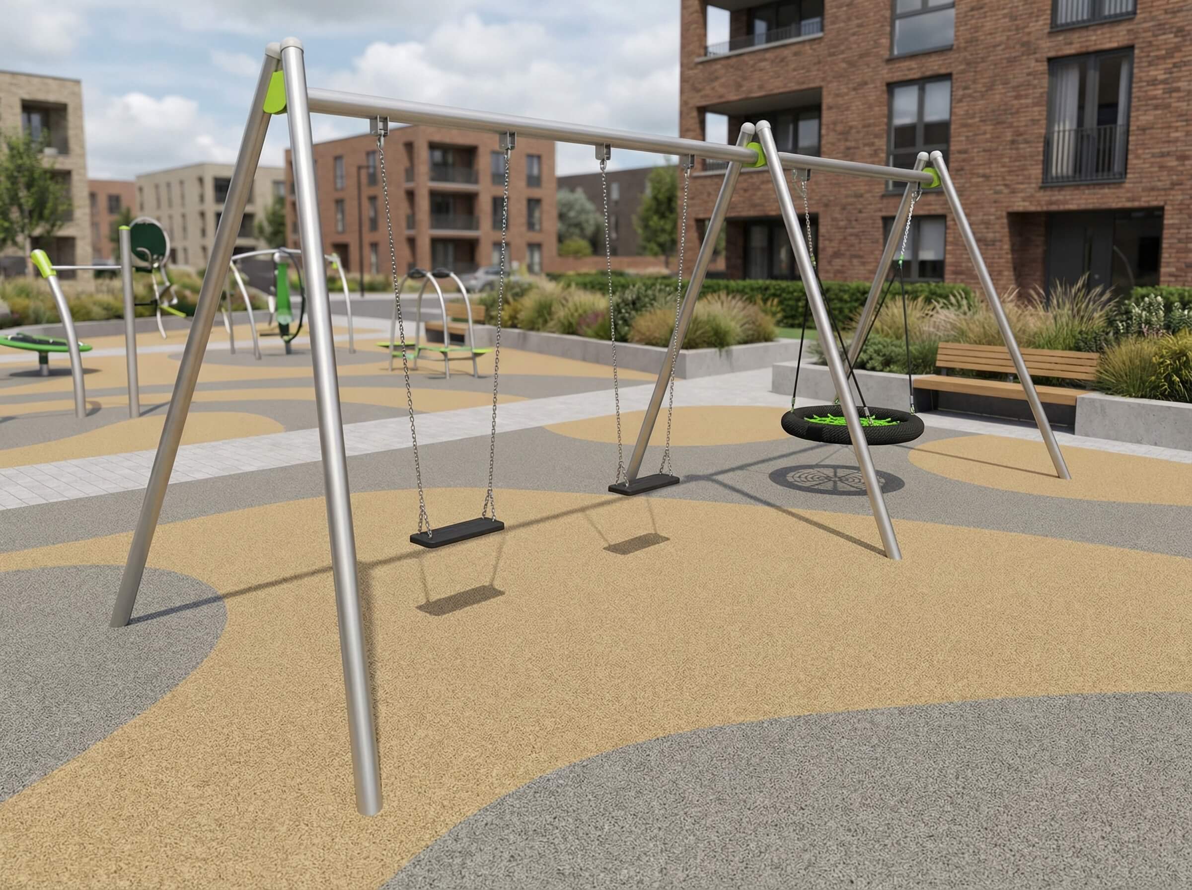 Dreifachschaukel Jan mit Schaukelsitz und Nesthocker